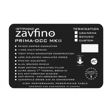 Силовой аудио кабель Zavfino PRIMA PC Mk2 C19 1.5m